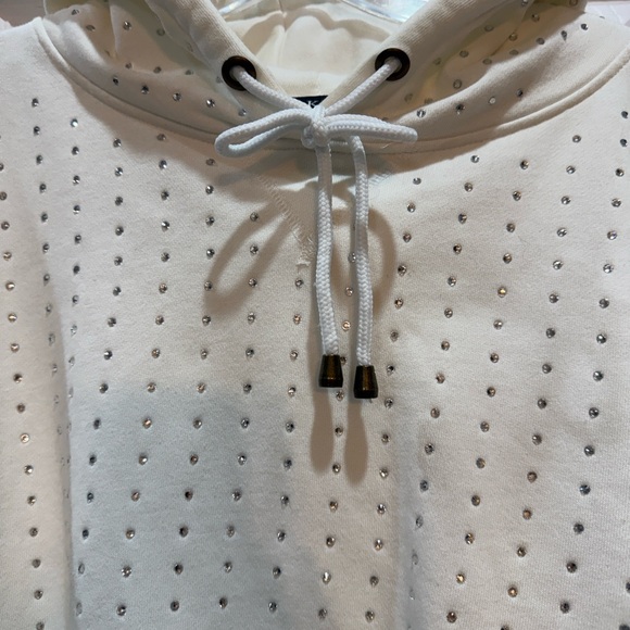 AKIRA Tops - AKIRA Cream cropped Hoodie with Crystal Rhinestone Accents